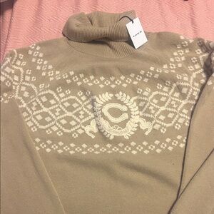 Coach Beige and Cream Turtleneck Sweater
